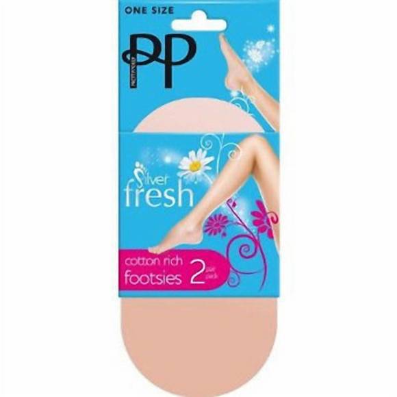 NEW PRETTY POLLY silver fresh cotton footsies 2-pair pack in natural - Picture 1 of 1